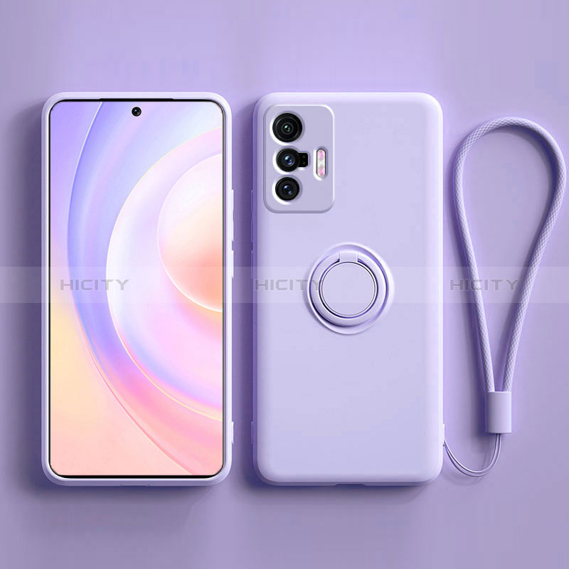 Coque Ultra Fine Silicone Souple Housse Etui avec Support Bague Anneau Aimante Magnetique S03 pour Vivo X70t Violet Clair Plus