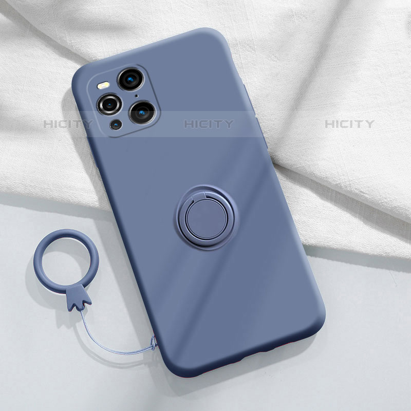 Coque Ultra Fine Silicone Souple Housse Etui avec Support Bague Anneau Aimante Magnetique S04 pour Oppo Find X3 Pro 5G Gris Lavende Plus