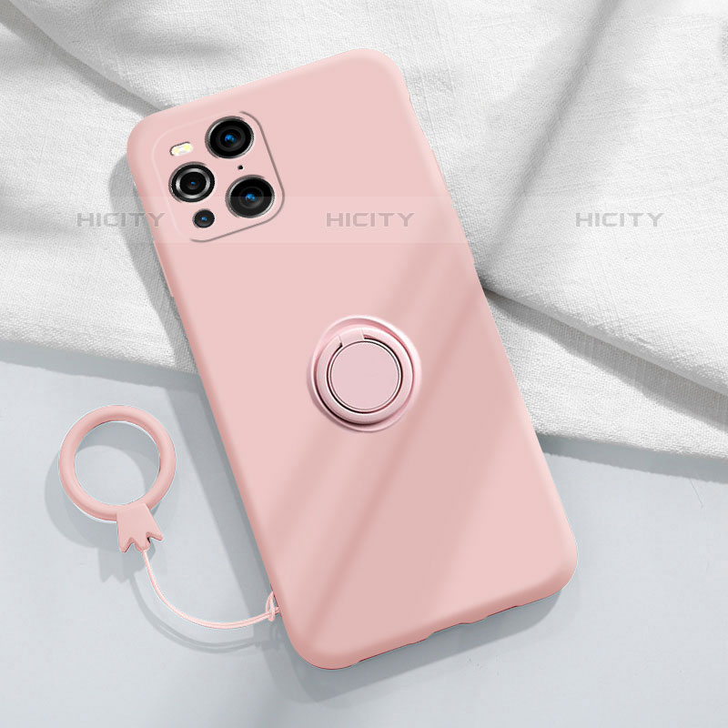 Coque Ultra Fine Silicone Souple Housse Etui avec Support Bague Anneau Aimante Magnetique S04 pour Oppo Find X3 Pro 5G Rose Plus