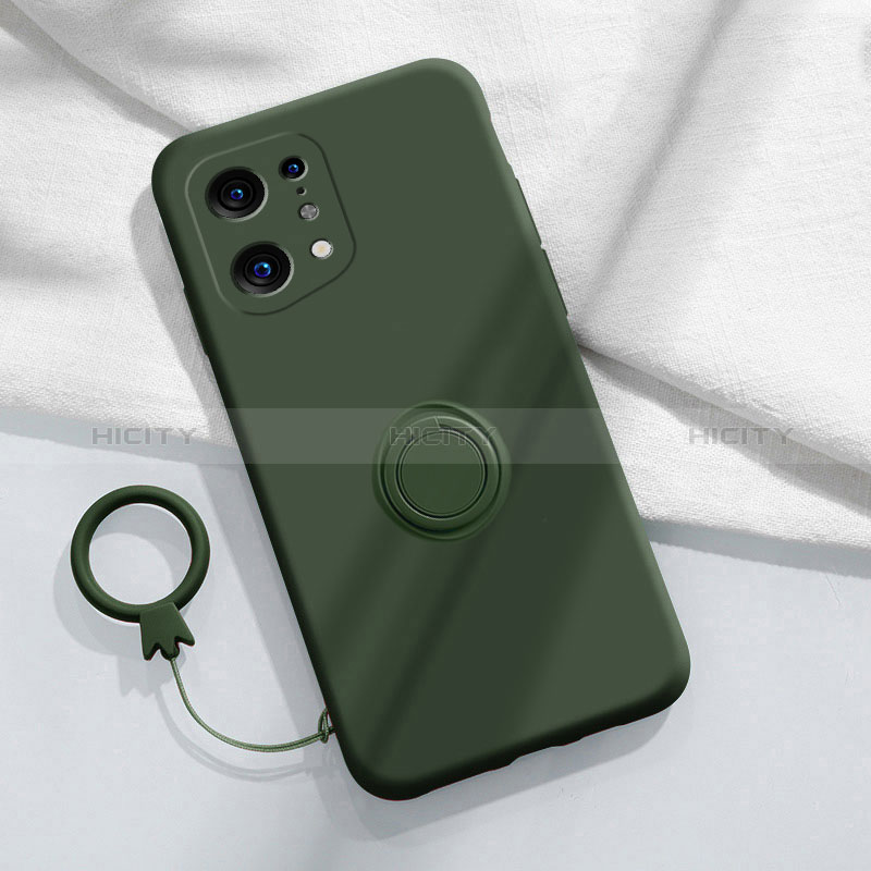 Coque Ultra Fine Silicone Souple Housse Etui avec Support Bague Anneau Aimante Magnetique S04 pour Oppo Find X5 5G Vert Nuit Plus