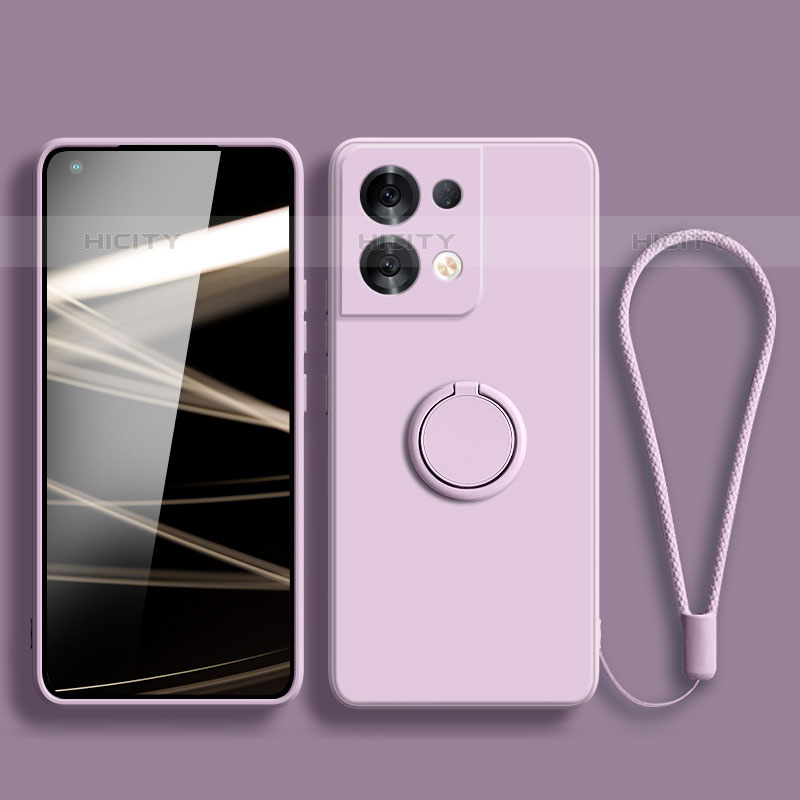 Coque Ultra Fine Silicone Souple Housse Etui avec Support Bague Anneau Aimante Magnetique S04 pour Oppo Reno9 5G Violet Clair Plus