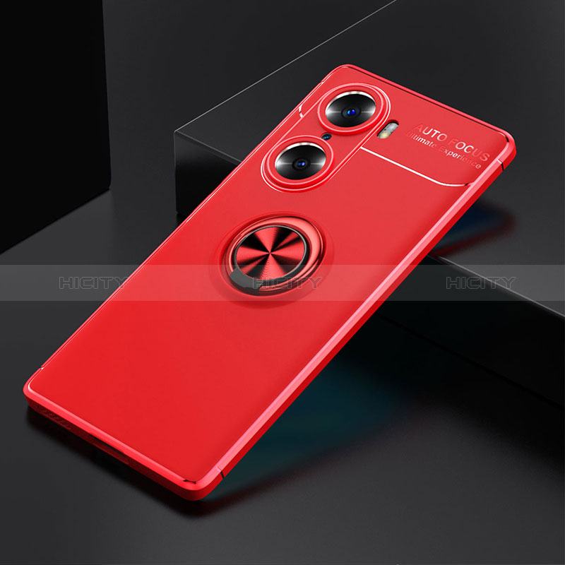 Coque Ultra Fine Silicone Souple Housse Etui avec Support Bague Anneau Aimante Magnetique SD1 pour Huawei Honor 60 5G Rouge Plus