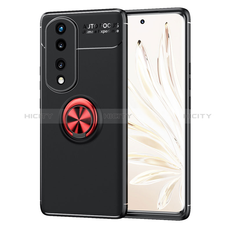 Coque Ultra Fine Silicone Souple Housse Etui avec Support Bague Anneau Aimante Magnetique SD1 pour Huawei Honor 70 5G Rouge et Noir Plus