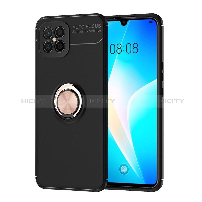 Coque Ultra Fine Silicone Souple Housse Etui avec Support Bague Anneau Aimante Magnetique SD1 pour Huawei Nova 8 SE 4G Or et Noir Plus