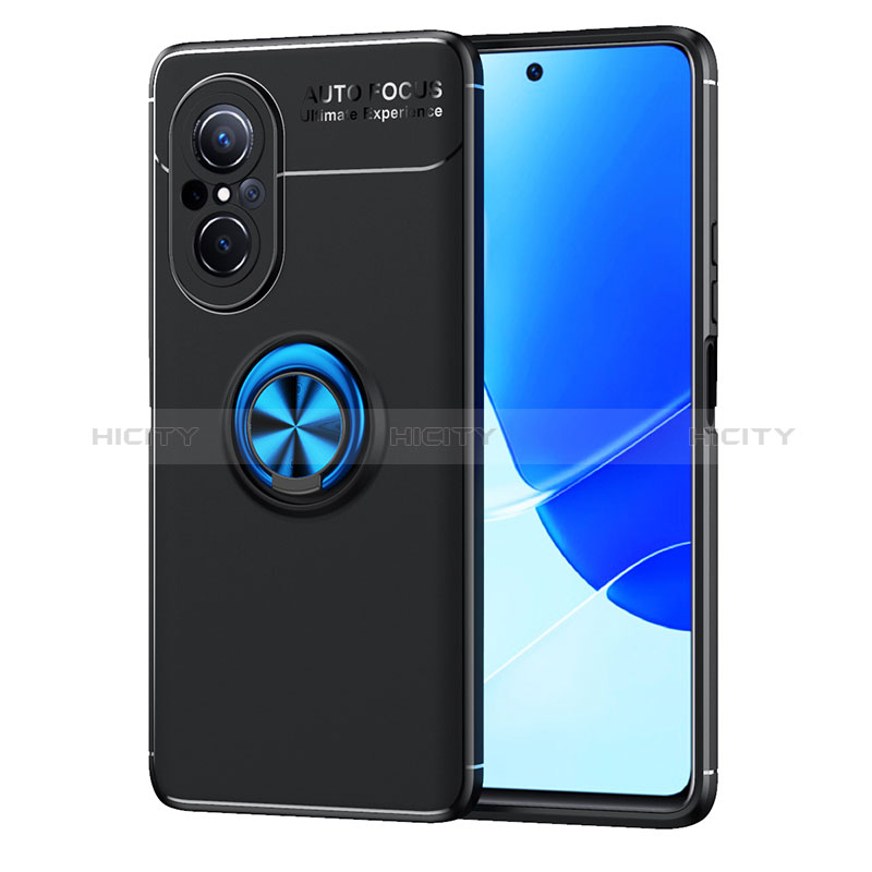 Coque Ultra Fine Silicone Souple Housse Etui avec Support Bague Anneau Aimante Magnetique SD1 pour Huawei Nova 9 SE Bleu et Noir Plus