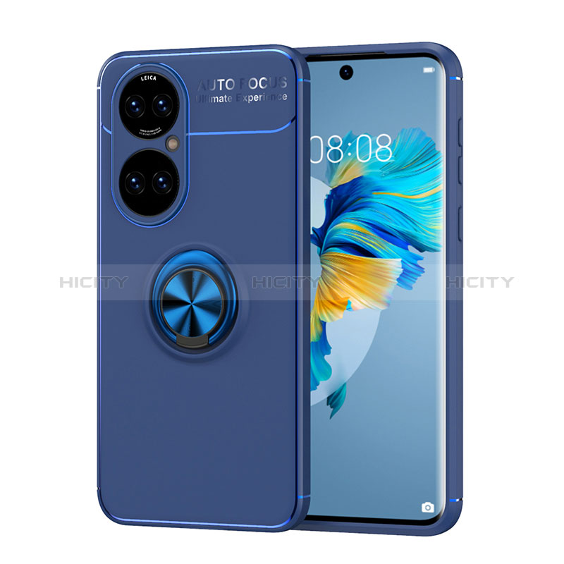 Coque Ultra Fine Silicone Souple Housse Etui avec Support Bague Anneau Aimante Magnetique SD1 pour Huawei P50 Pro Bleu Plus