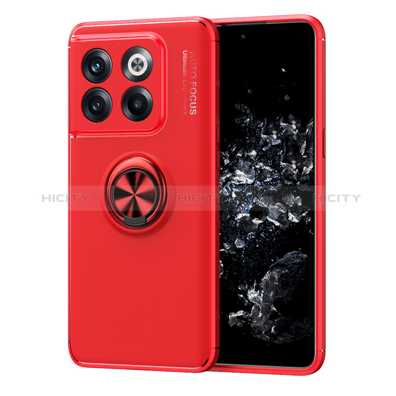 Coque Ultra Fine Silicone Souple Housse Etui avec Support Bague Anneau Aimante Magnetique SD1 pour OnePlus 10T 5G Rouge Plus