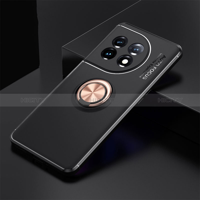 Coque Ultra Fine Silicone Souple Housse Etui avec Support Bague Anneau Aimante Magnetique SD1 pour OnePlus 11 5G Or et Noir Plus