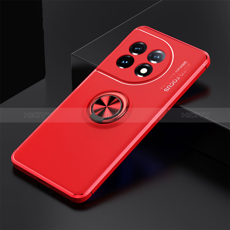 Coque Ultra Fine Silicone Souple Housse Etui avec Support Bague Anneau Aimante Magnetique SD1 pour OnePlus 11 5G Rouge Plus