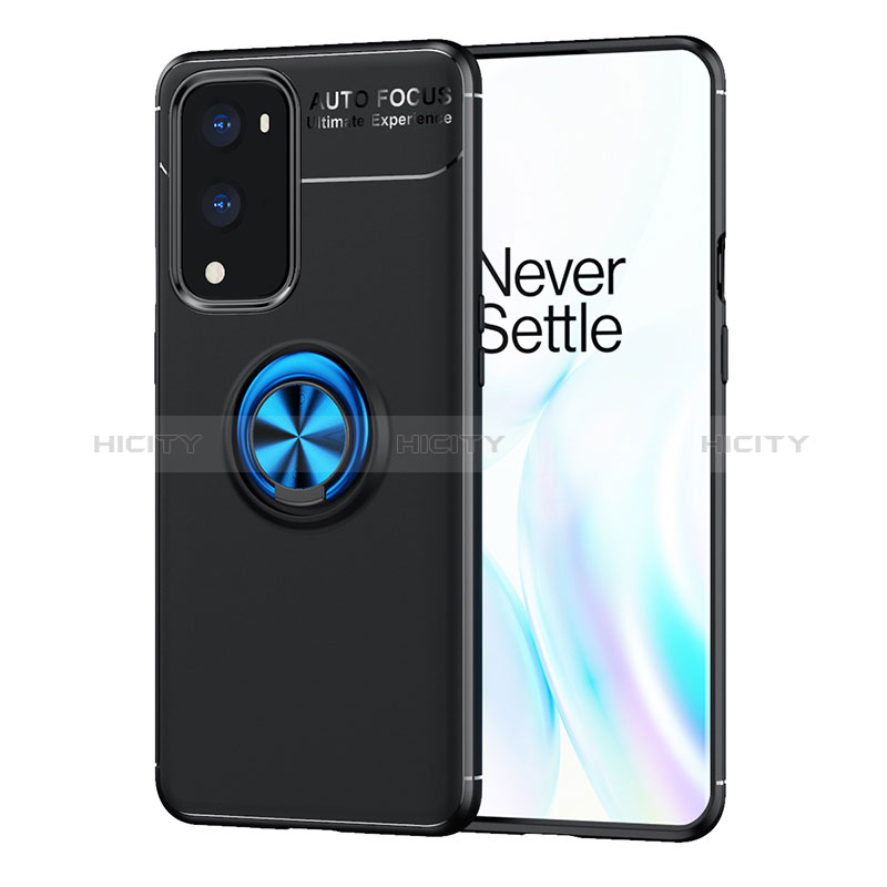 Coque Ultra Fine Silicone Souple Housse Etui avec Support Bague Anneau Aimante Magnetique SD1 pour OnePlus 9 Pro 5G Bleu et Noir Plus