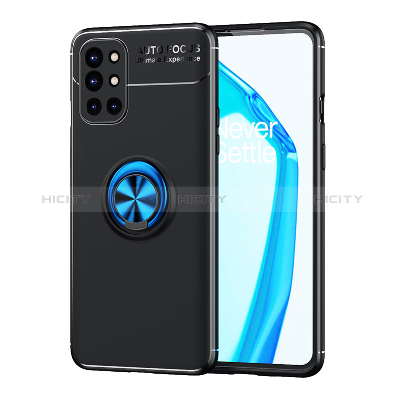 Coque Ultra Fine Silicone Souple Housse Etui avec Support Bague Anneau Aimante Magnetique SD1 pour OnePlus 9R 5G Bleu et Noir Plus