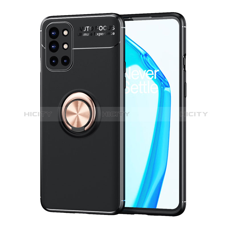 Coque Ultra Fine Silicone Souple Housse Etui avec Support Bague Anneau Aimante Magnetique SD1 pour OnePlus 9R 5G Or et Noir Plus