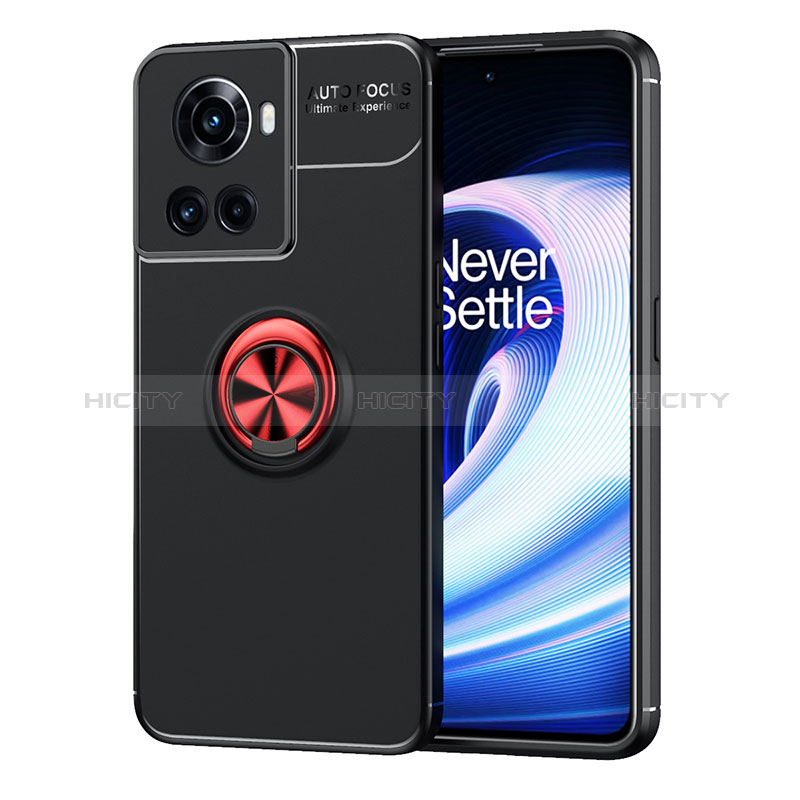 Coque Ultra Fine Silicone Souple Housse Etui avec Support Bague Anneau Aimante Magnetique SD1 pour OnePlus Ace 5G Rouge et Noir Plus