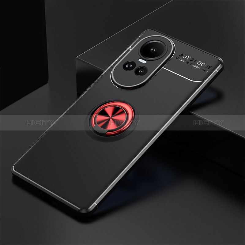 Coque Ultra Fine Silicone Souple Housse Etui avec Support Bague Anneau Aimante Magnetique SD1 pour Oppo Reno10 5G Rouge et Noir Plus