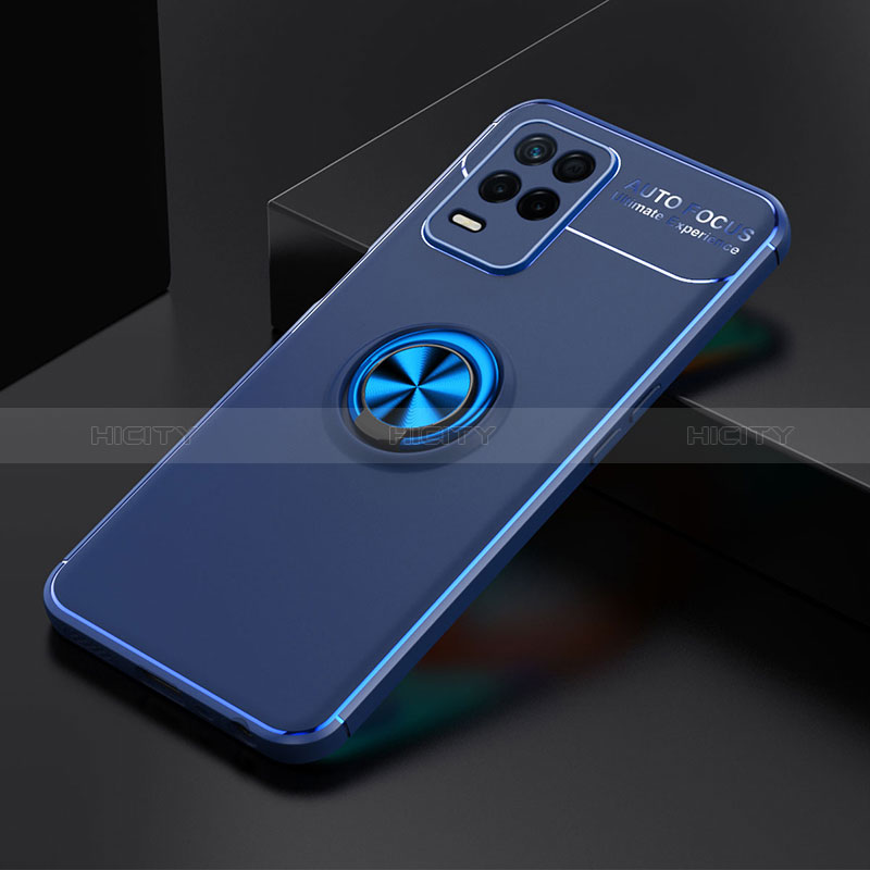 Coque Ultra Fine Silicone Souple Housse Etui avec Support Bague Anneau Aimante Magnetique SD1 pour Realme 8 5G Bleu Plus