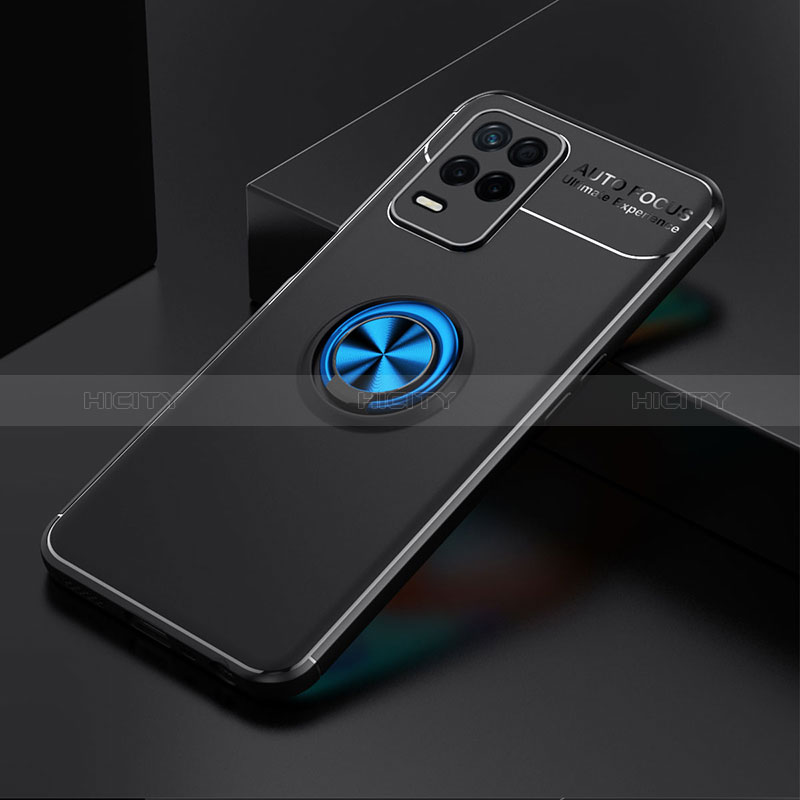 Coque Ultra Fine Silicone Souple Housse Etui avec Support Bague Anneau Aimante Magnetique SD1 pour Realme 8 5G Bleu et Noir Plus