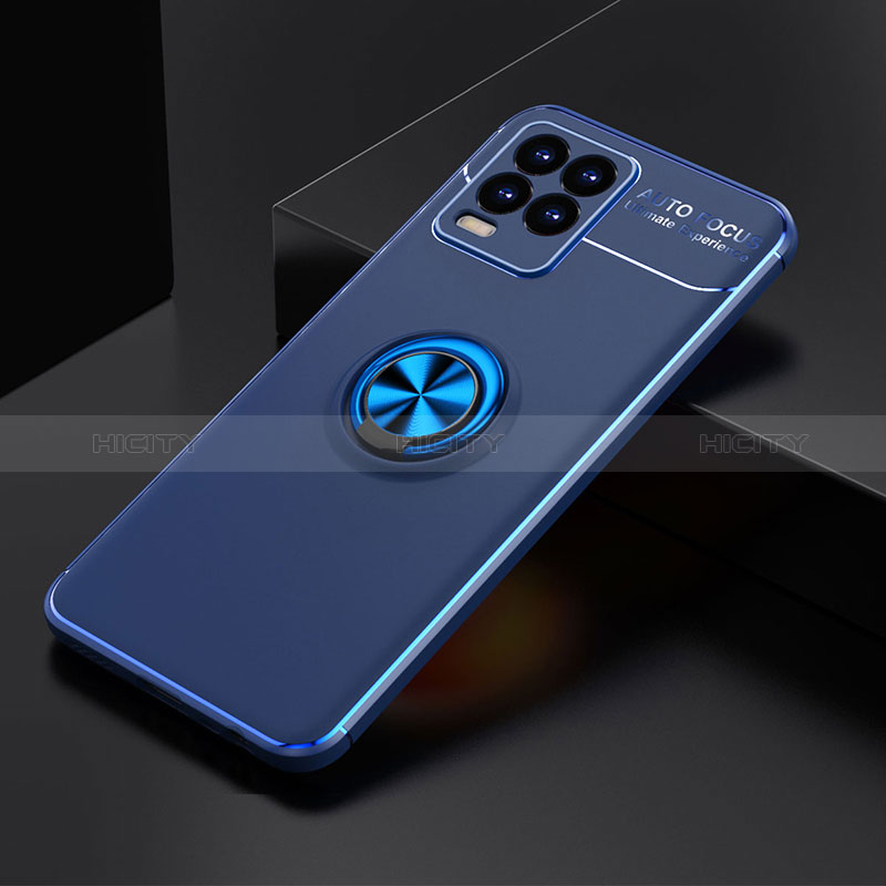 Coque Ultra Fine Silicone Souple Housse Etui avec Support Bague Anneau Aimante Magnetique SD1 pour Realme 8 Pro Bleu Plus