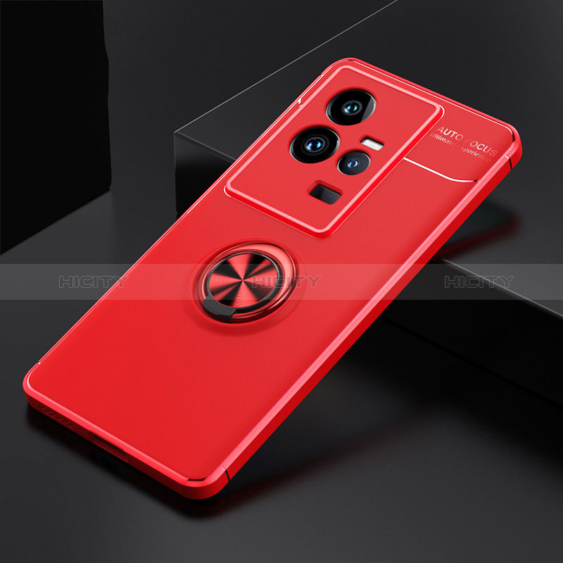 Coque Ultra Fine Silicone Souple Housse Etui avec Support Bague Anneau Aimante Magnetique SD1 pour Vivo iQOO 11 5G Rouge Plus