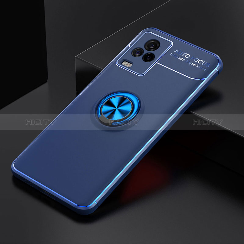 Coque Ultra Fine Silicone Souple Housse Etui avec Support Bague Anneau Aimante Magnetique SD1 pour Vivo iQOO 7 5G Bleu Plus