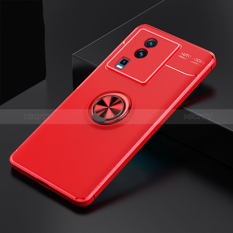 Coque Ultra Fine Silicone Souple Housse Etui avec Support Bague Anneau Aimante Magnetique SD1 pour Vivo iQOO Neo7 5G Rouge Plus