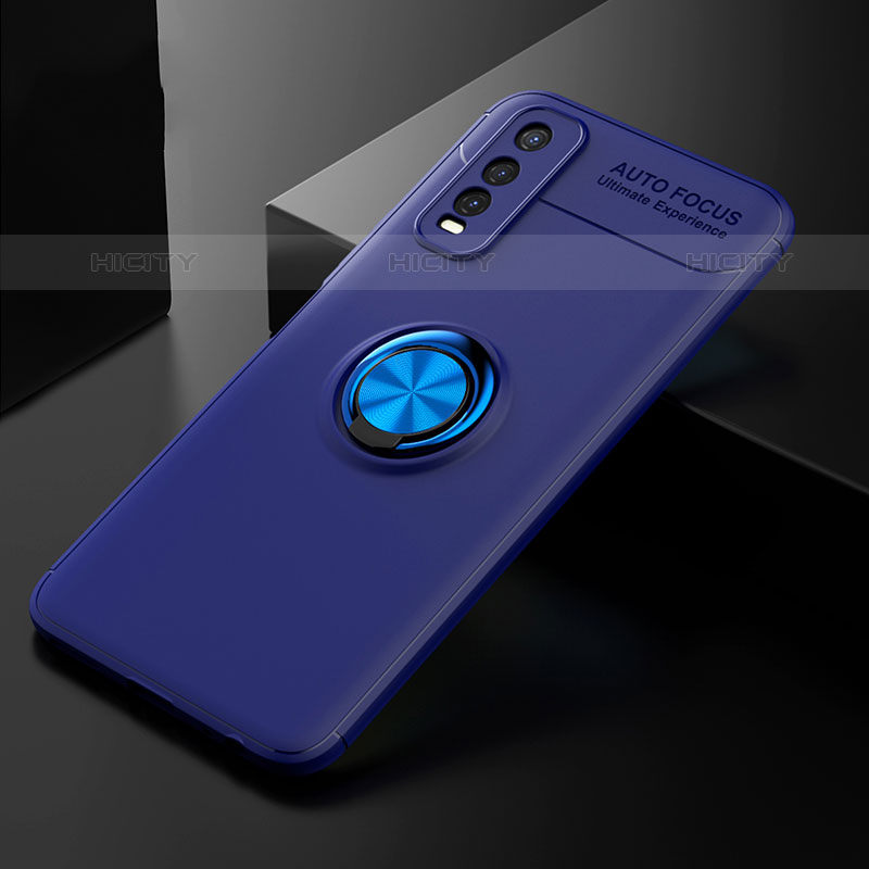 Coque Ultra Fine Silicone Souple Housse Etui avec Support Bague Anneau Aimante Magnetique SD1 pour Vivo iQOO U1 Bleu Plus