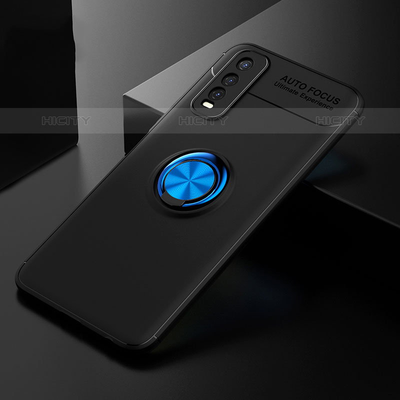 Coque Ultra Fine Silicone Souple Housse Etui avec Support Bague Anneau Aimante Magnetique SD1 pour Vivo iQOO U1 Bleu et Noir Plus