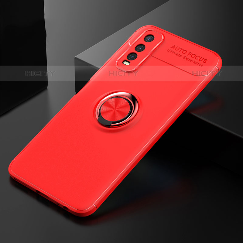 Coque Ultra Fine Silicone Souple Housse Etui avec Support Bague Anneau Aimante Magnetique SD1 pour Vivo iQOO U1 Rouge Plus