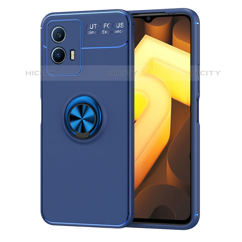 Coque Ultra Fine Silicone Souple Housse Etui avec Support Bague Anneau Aimante Magnetique SD1 pour Vivo iQOO U5 5G Bleu Plus