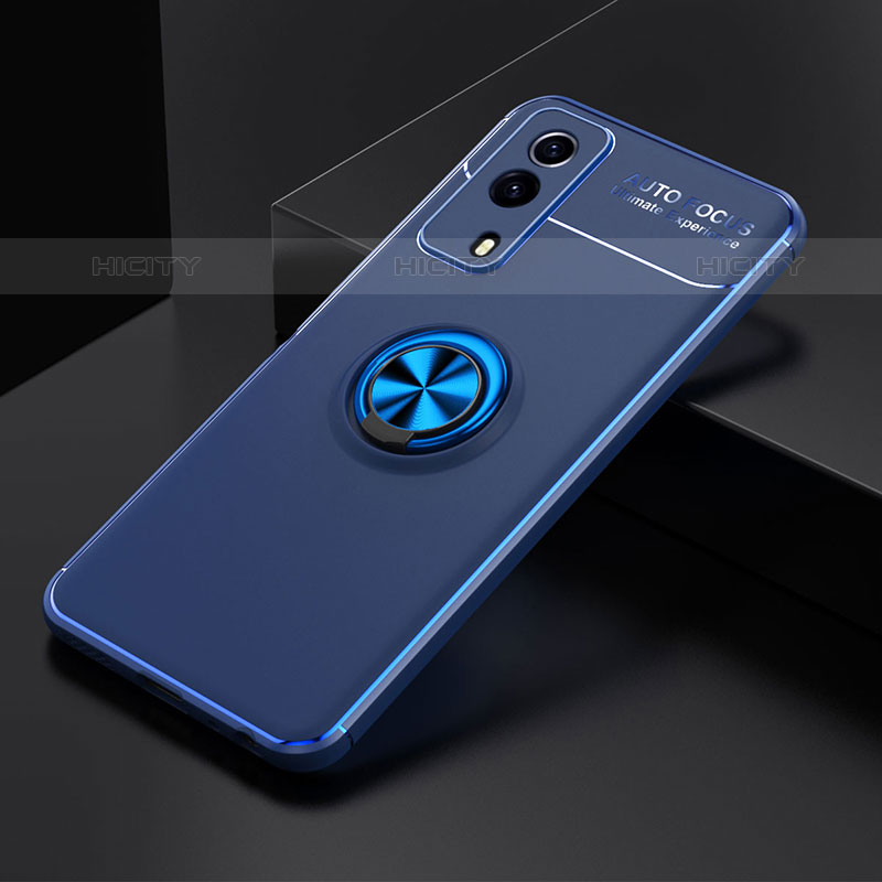 Coque Ultra Fine Silicone Souple Housse Etui avec Support Bague Anneau Aimante Magnetique SD1 pour Vivo iQOO Z5x 5G Bleu Plus