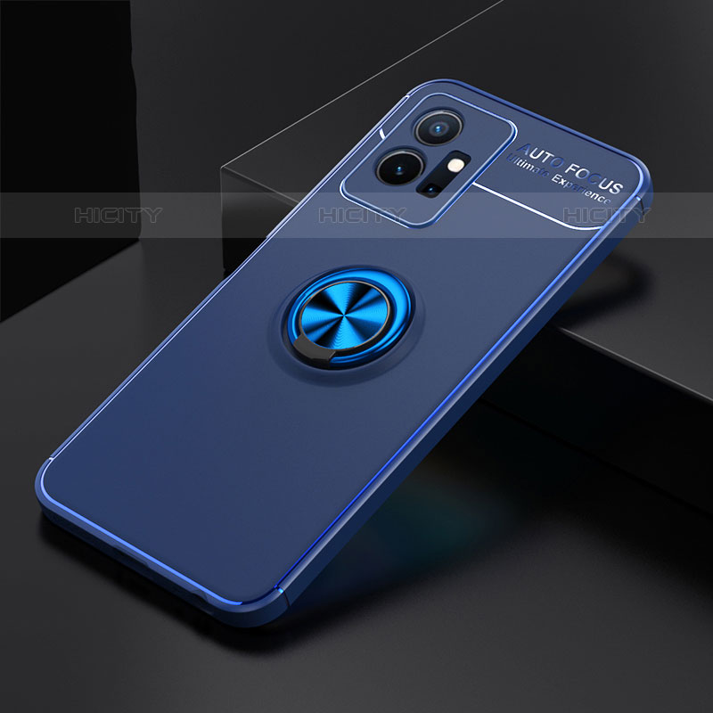 Coque Ultra Fine Silicone Souple Housse Etui avec Support Bague Anneau Aimante Magnetique SD1 pour Vivo iQOO Z6 5G Bleu Plus