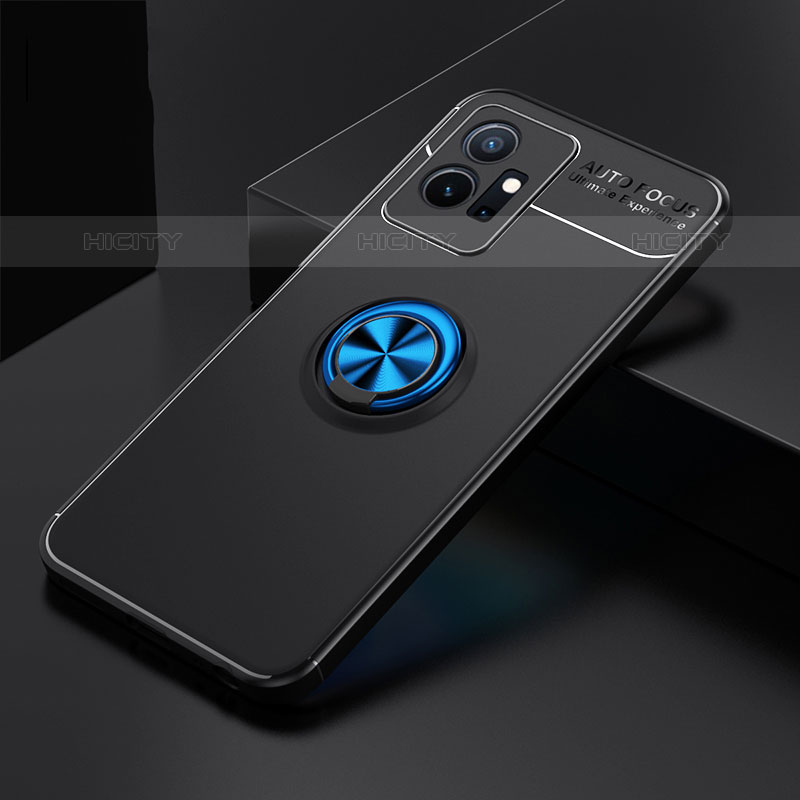 Coque Ultra Fine Silicone Souple Housse Etui avec Support Bague Anneau Aimante Magnetique SD1 pour Vivo iQOO Z6 5G Bleu et Noir Plus