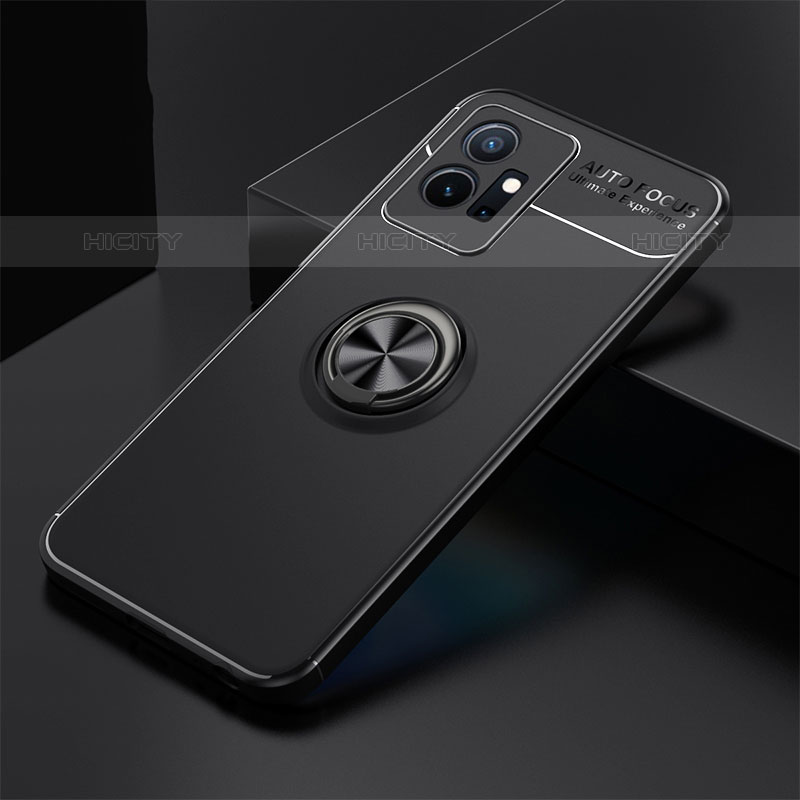 Coque Ultra Fine Silicone Souple Housse Etui avec Support Bague Anneau Aimante Magnetique SD1 pour Vivo iQOO Z6 5G Noir Plus