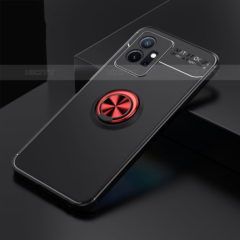 Coque Ultra Fine Silicone Souple Housse Etui avec Support Bague Anneau Aimante Magnetique SD1 pour Vivo iQOO Z6 5G Rouge et Noir Plus