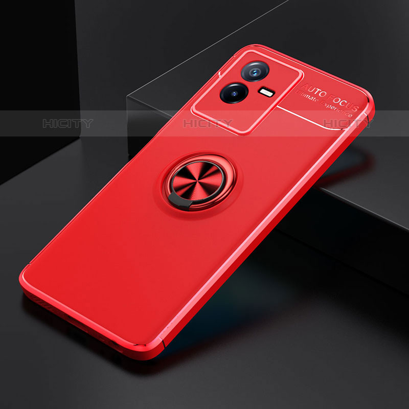 Coque Ultra Fine Silicone Souple Housse Etui avec Support Bague Anneau Aimante Magnetique SD1 pour Vivo iQOO Z6x Rouge Plus