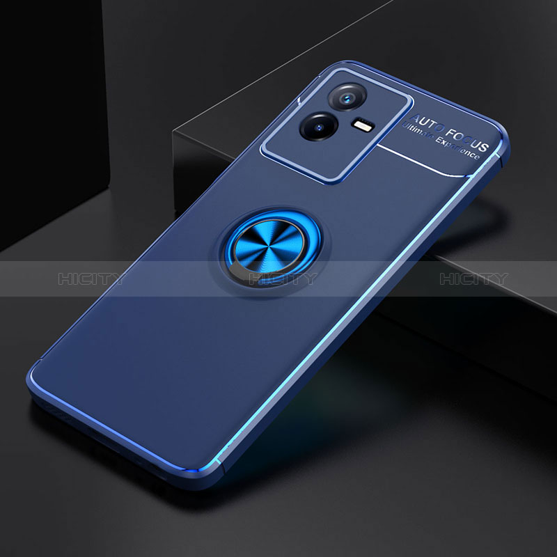 Coque Ultra Fine Silicone Souple Housse Etui avec Support Bague Anneau Aimante Magnetique SD1 pour Vivo T2x 5G Bleu Plus