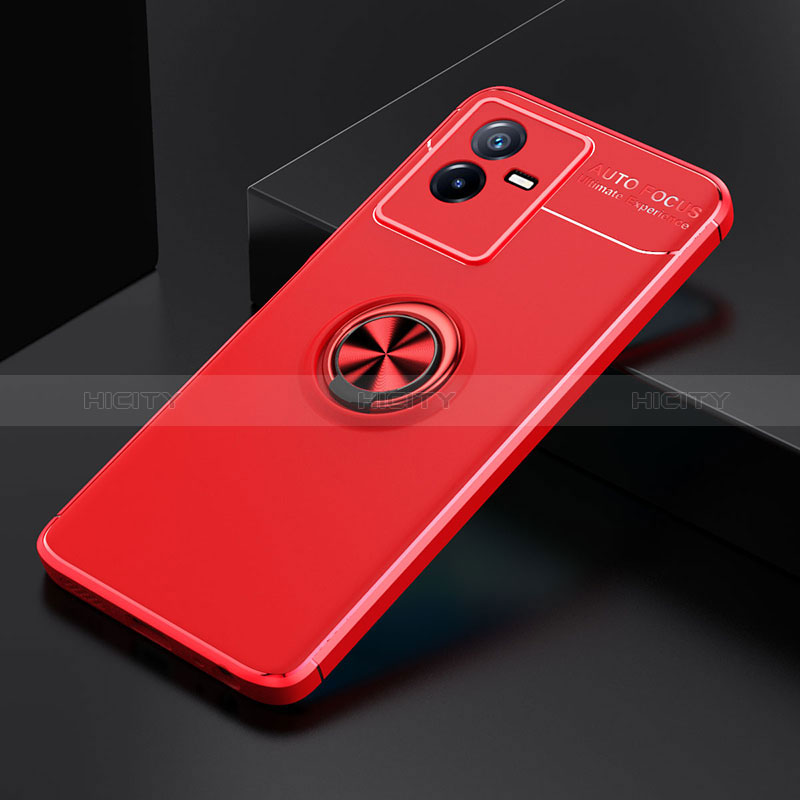 Coque Ultra Fine Silicone Souple Housse Etui avec Support Bague Anneau Aimante Magnetique SD1 pour Vivo T2x 5G Rouge Plus