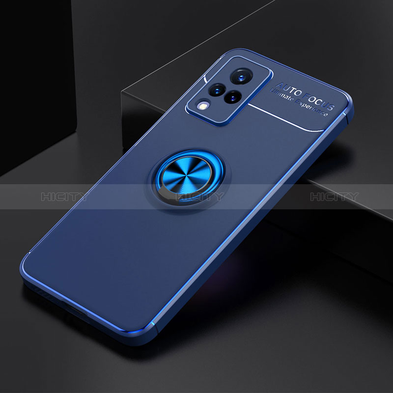 Coque Ultra Fine Silicone Souple Housse Etui avec Support Bague Anneau Aimante Magnetique SD1 pour Vivo V21 5G Bleu Plus