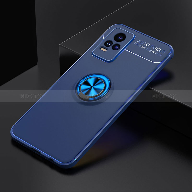 Coque Ultra Fine Silicone Souple Housse Etui avec Support Bague Anneau Aimante Magnetique SD1 pour Vivo V21e 4G Bleu Plus