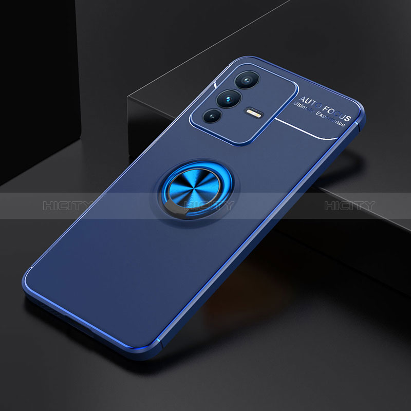 Coque Ultra Fine Silicone Souple Housse Etui avec Support Bague Anneau Aimante Magnetique SD1 pour Vivo V23 Pro 5G Bleu Plus