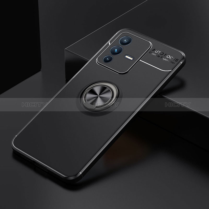 Coque Ultra Fine Silicone Souple Housse Etui avec Support Bague Anneau Aimante Magnetique SD1 pour Vivo V23 Pro 5G Noir Plus