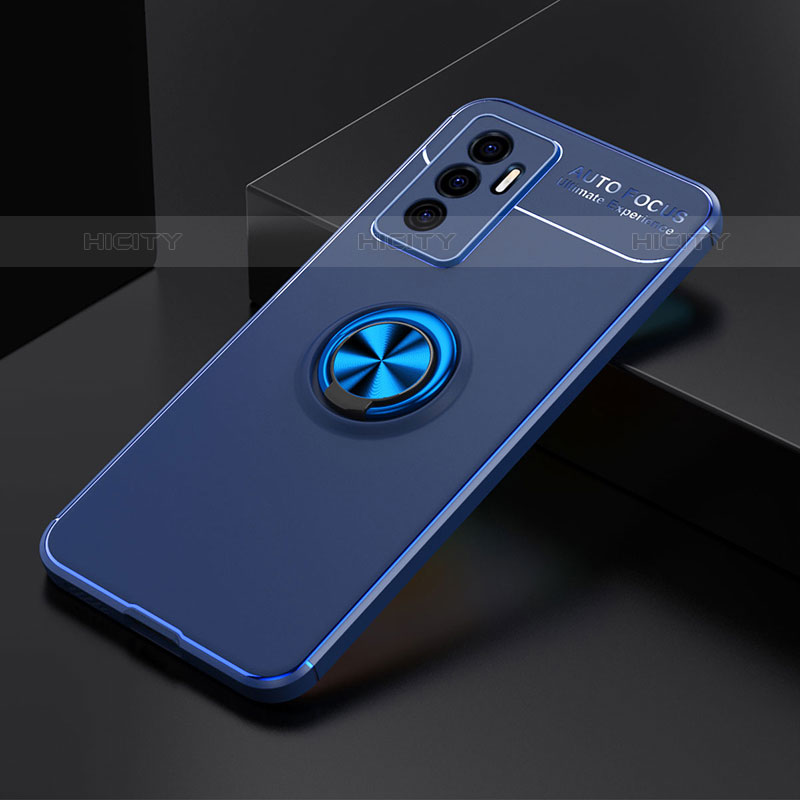 Coque Ultra Fine Silicone Souple Housse Etui avec Support Bague Anneau Aimante Magnetique SD1 pour Vivo V23e 5G Bleu Plus