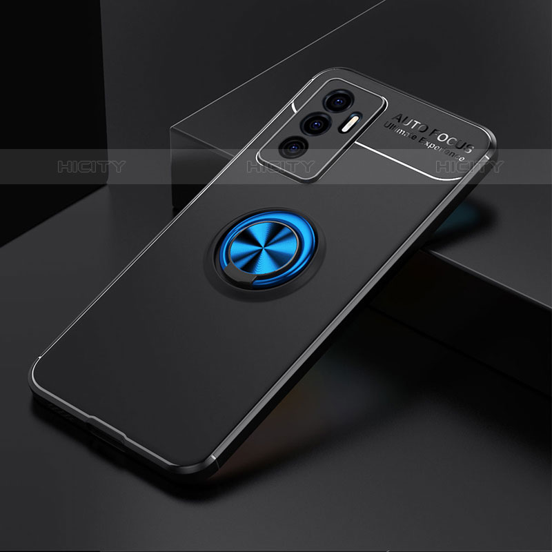 Coque Ultra Fine Silicone Souple Housse Etui avec Support Bague Anneau Aimante Magnetique SD1 pour Vivo V23e 5G Bleu et Noir Plus