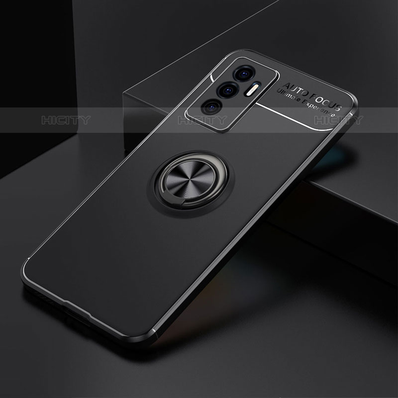 Coque Ultra Fine Silicone Souple Housse Etui avec Support Bague Anneau Aimante Magnetique SD1 pour Vivo V23e 5G Noir Plus