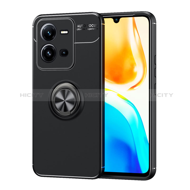 Coque Ultra Fine Silicone Souple Housse Etui avec Support Bague Anneau Aimante Magnetique SD1 pour Vivo V25 5G Noir Plus