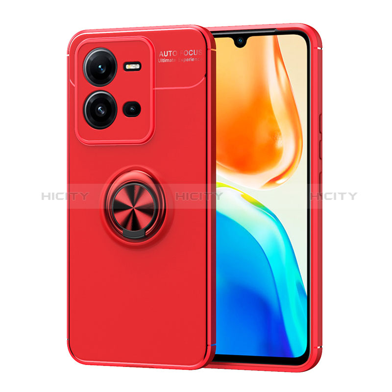 Coque Ultra Fine Silicone Souple Housse Etui avec Support Bague Anneau Aimante Magnetique SD1 pour Vivo V25e Rouge Plus