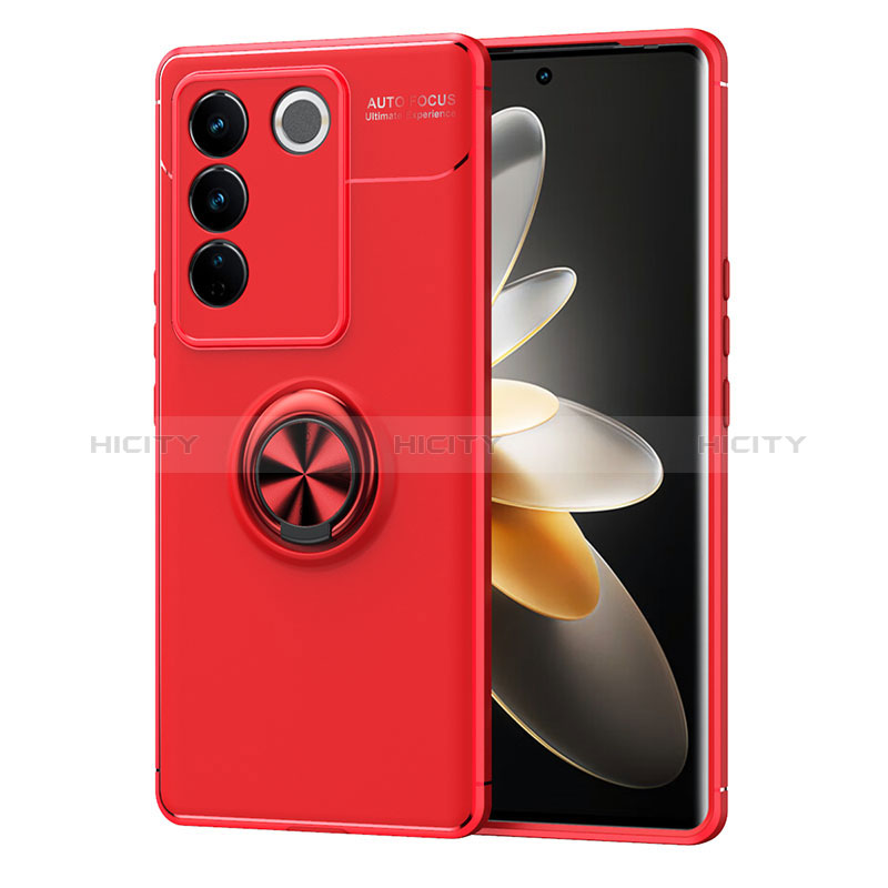 Coque Ultra Fine Silicone Souple Housse Etui avec Support Bague Anneau Aimante Magnetique SD1 pour Vivo V27 5G Rouge Plus