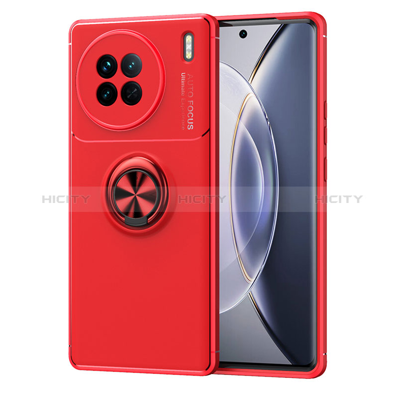 Coque Ultra Fine Silicone Souple Housse Etui avec Support Bague Anneau Aimante Magnetique SD1 pour Vivo X90 5G Rouge Plus