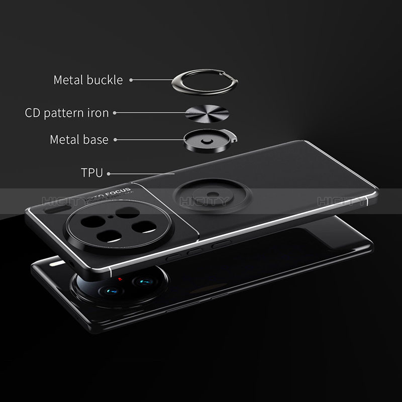 Coque Ultra Fine Silicone Souple Housse Etui avec Support Bague Anneau Aimante Magnetique SD1 pour Vivo X90 Pro 5G Plus