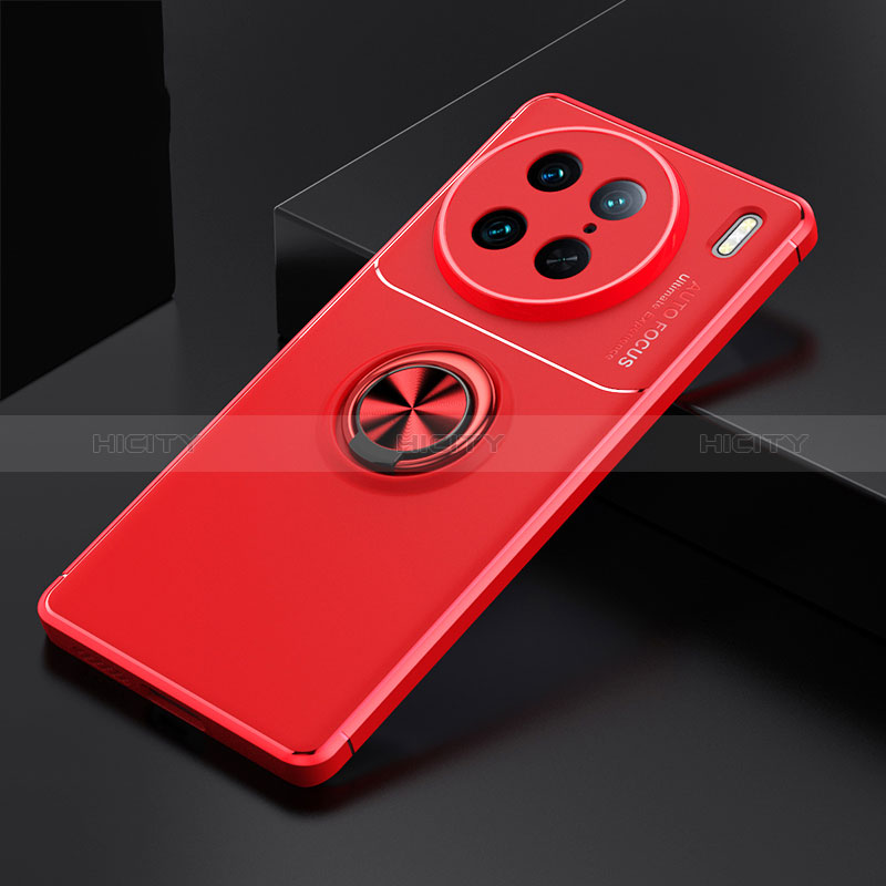 Coque Ultra Fine Silicone Souple Housse Etui avec Support Bague Anneau Aimante Magnetique SD1 pour Vivo X90 Pro 5G Rouge Plus