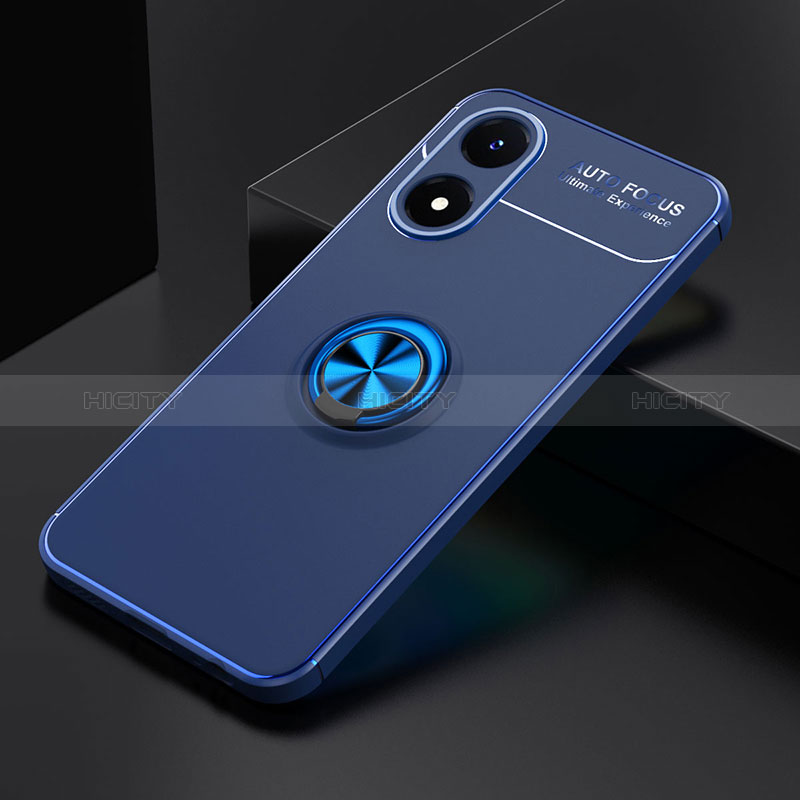 Coque Ultra Fine Silicone Souple Housse Etui avec Support Bague Anneau Aimante Magnetique SD1 pour Vivo Y02S Bleu Plus